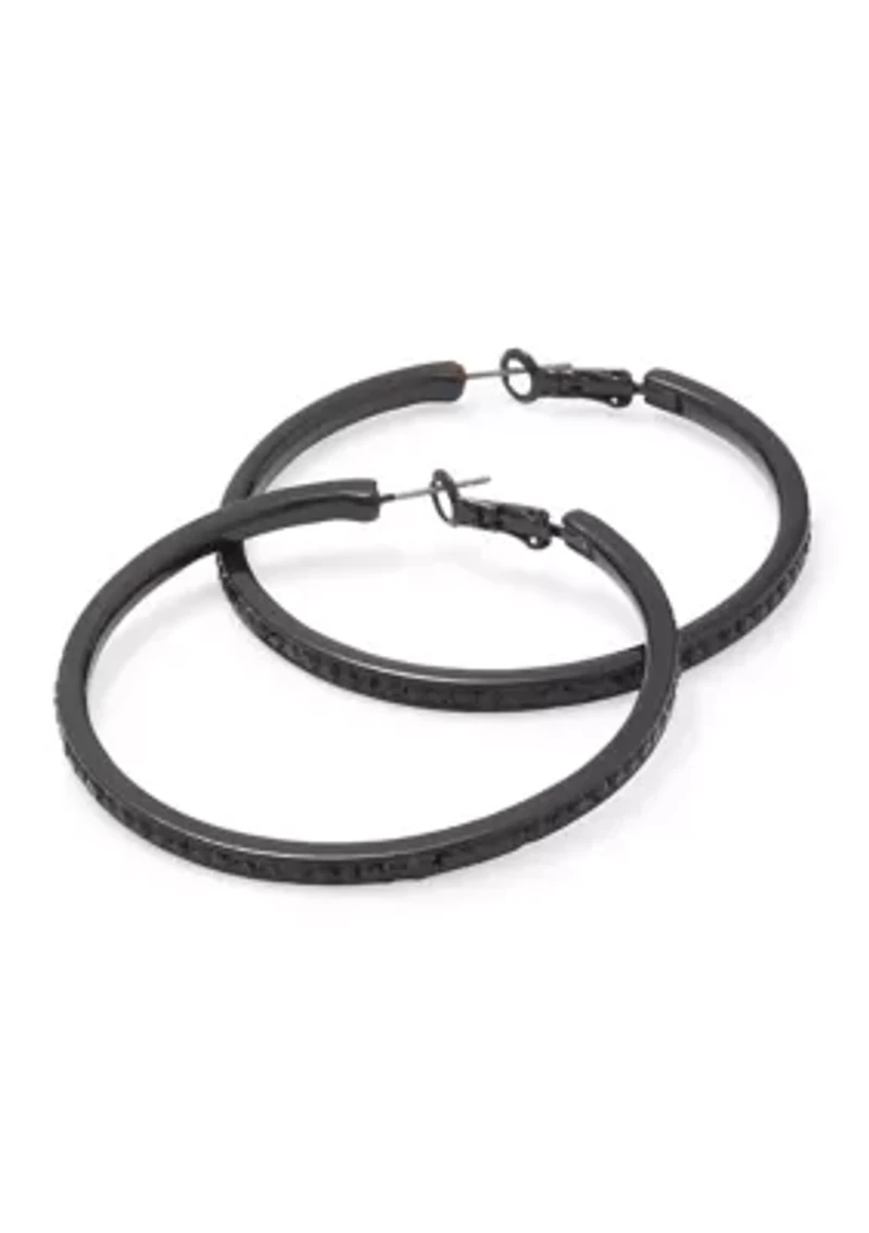 Jet Stone Pave Hoop Earrings