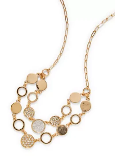Two Row Crystal Disc Link Frontal Necklace