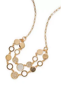Two Row Crystal Disc Link Frontal Necklace