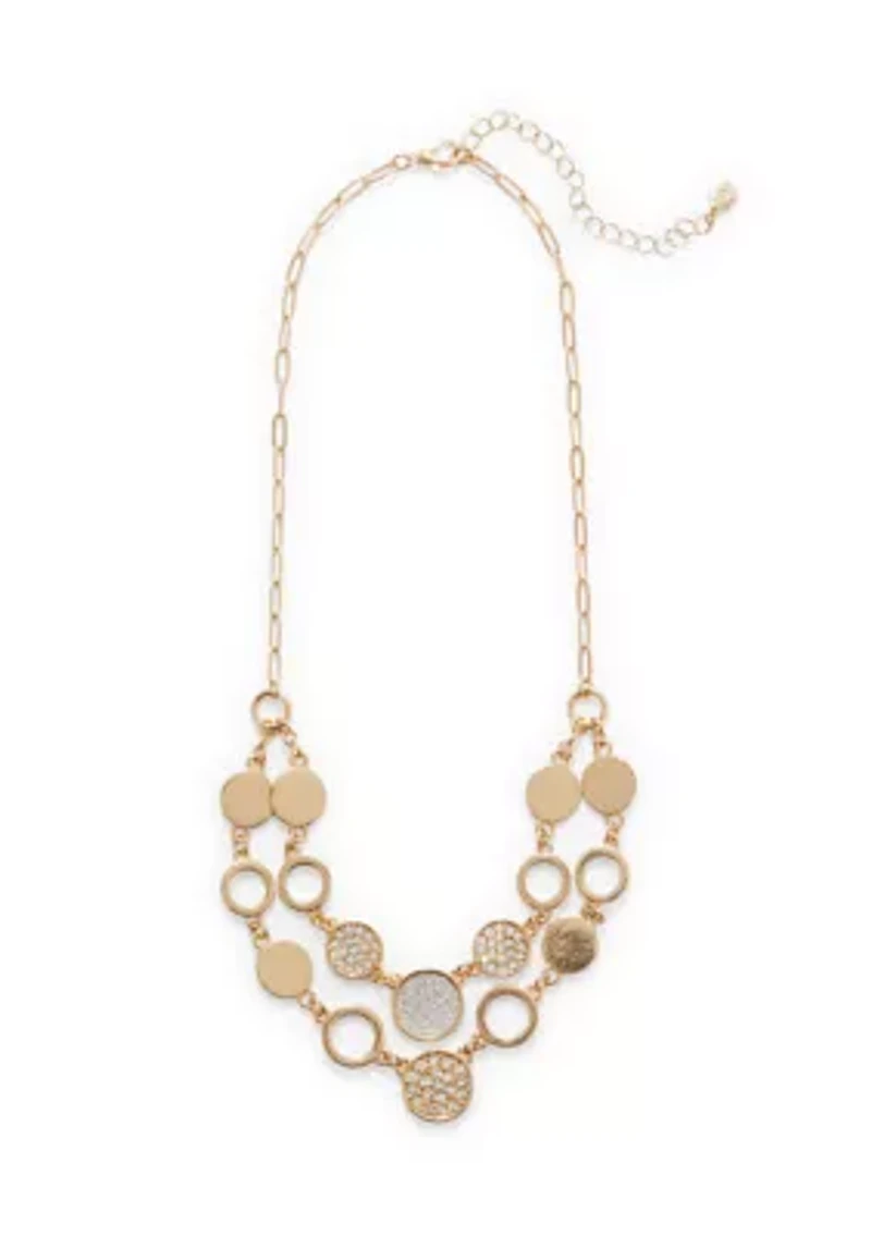 Two Row Crystal Disc Link Frontal Necklace