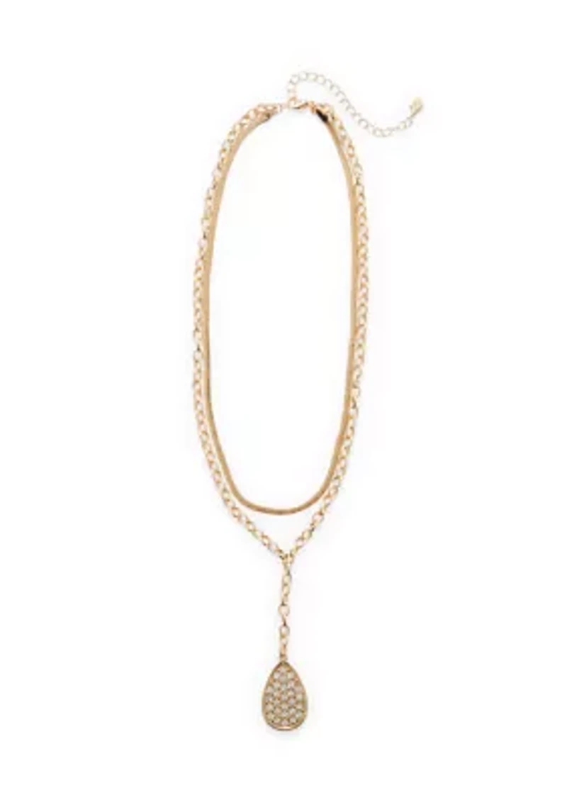 Two Row Crystal Pendant Necklace