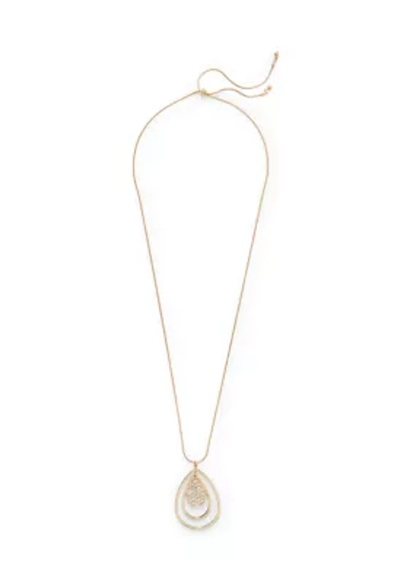 Crystal Gold Tone Orbital Pendant Necklace