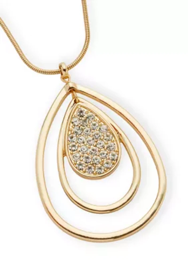 Crystal Gold Tone Orbital Pendant Necklace