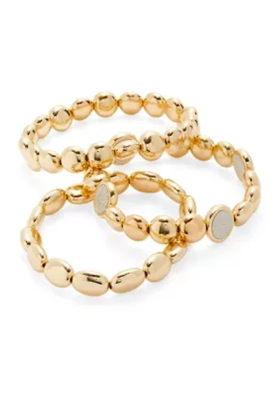 Crystal Beaded Gold Tone Stretch Bracelet Set
