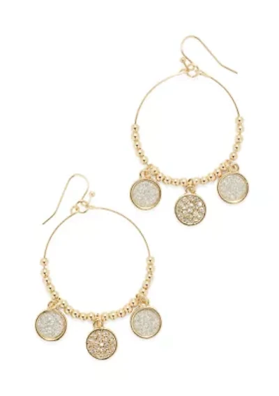 Fringe Crystal Disc Hoop Earrings