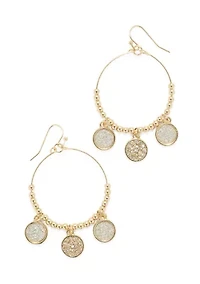 Fringe Crystal Disc Hoop Earrings