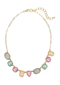 Short Linked One Row Multi Pastel Stone Frontal Necklace