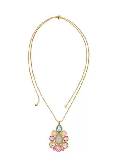 Multi Pastel Stone Cluster Pendant Necklace