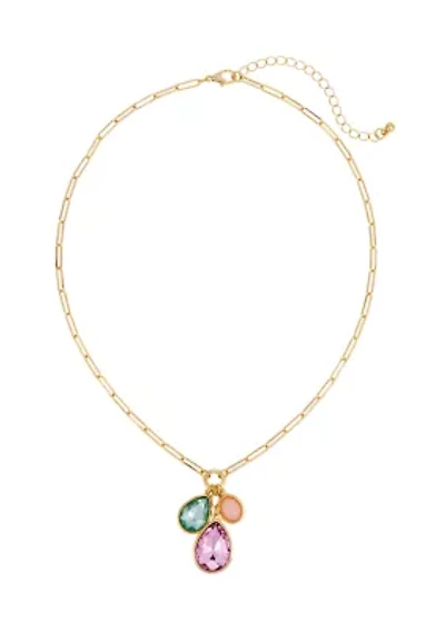 Pastel Crystal Pendant Link Chain Necklace