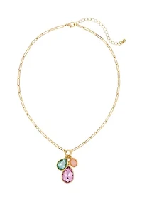 Pastel Crystal Pendant Link Chain Necklace