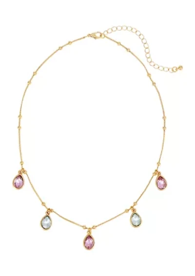 Short Chain Necklace with Pastel Teardrop Stones
