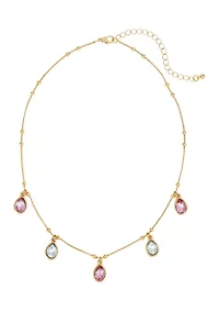 Short Chain Necklace with Pastel Teardrop Stones