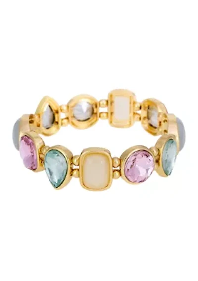 Mixed Multi Shape Pastel Colored Stone Stretch Bracelet