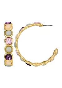 Multi Pastel Stone Post Hoop Earrings