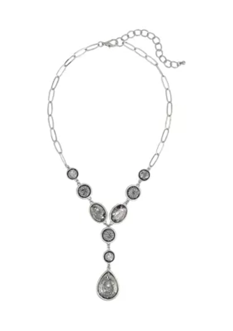 Linked Hematite Stone Station Necklace