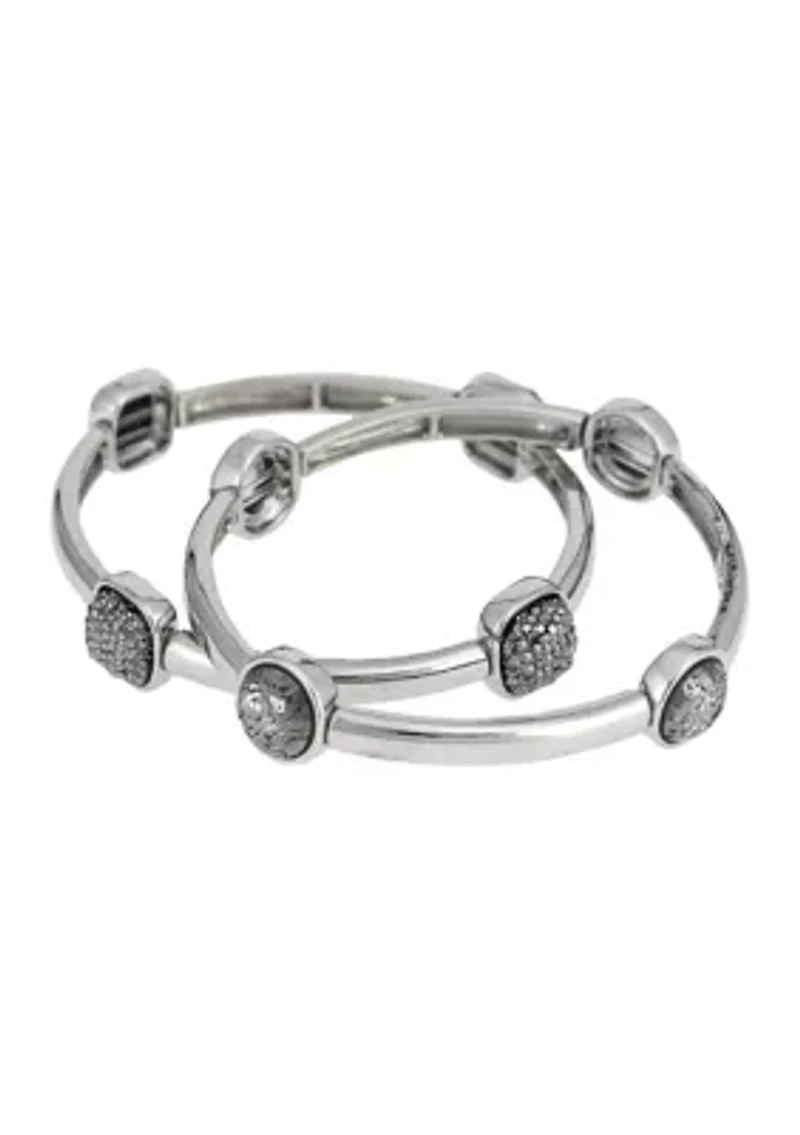 Stretch Bangle with Hematite Stone Accents Bracelet Set
