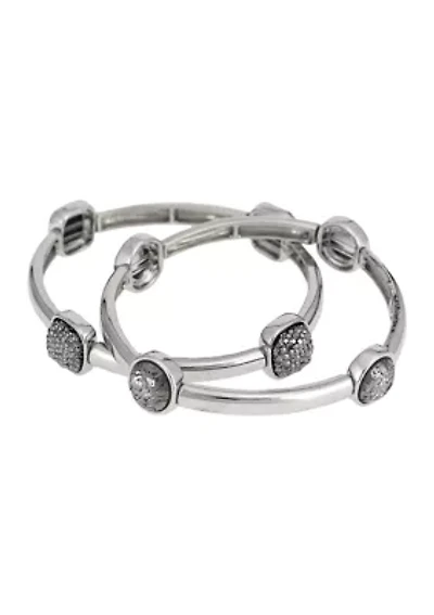  Stretch Bangle with Hematite Stone Accents Bracelet Set