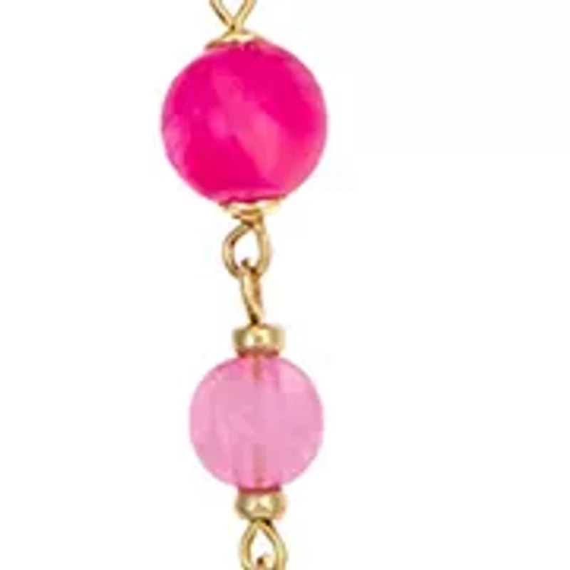 Gold Tone Long Linked Necklace with Multi Pink Bead Stations