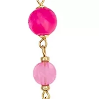 Gold Tone Long Linked Necklace with Multi Pink Bead Stations