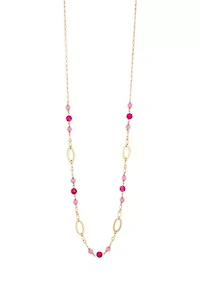 Gold Tone Long Linked Necklace with Multi Pink Bead Stations