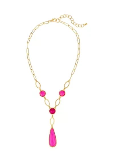 Gold Tone Linked Nuti Stone Y Necklace