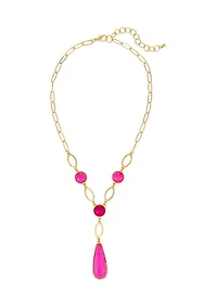 Gold Tone Linked Nuti Stone Y Necklace