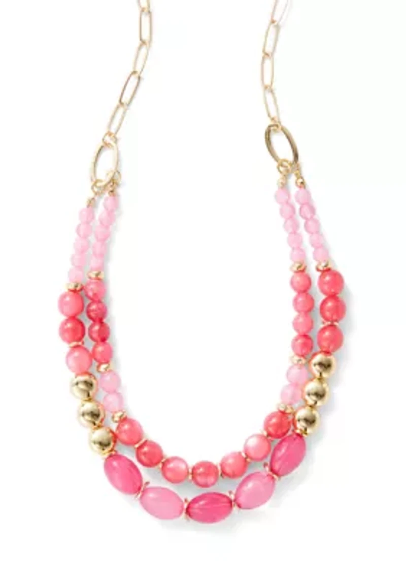 Pink Beaded Layered Frontal Necklace
