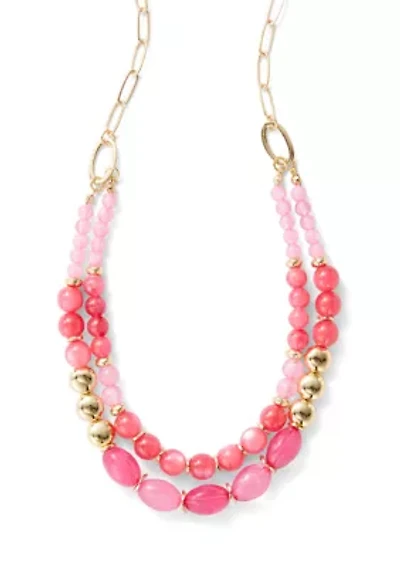 Pink Beaded Layered Frontal Necklace