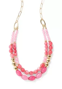 Pink Beaded Layered Frontal Necklace