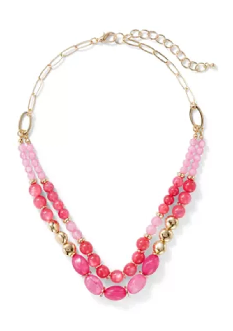 Pink Beaded Layered Frontal Necklace