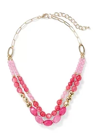 Pink Beaded Layered Frontal Necklace