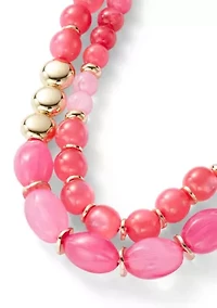 Pink Beaded Layered Frontal Necklace