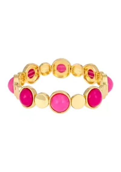 Gold Tone Multi Stone and Disc Stretch Bracelet