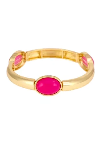 Gold Tone Stretch Stone Station Bangle Bracelet