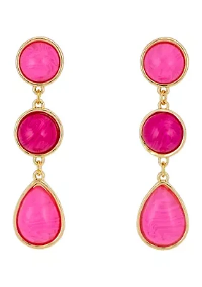 Gold Tone Cabochon Post Multi Stone Drop Earrings