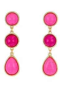 Gold Tone Cabochon Post Multi Stone Drop Earrings