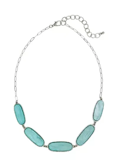 Aqua Lucite Oblong Frontal Necklace