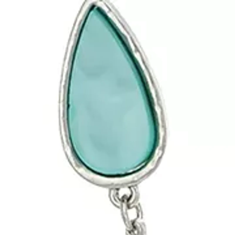 Long Linked Aqua Bead Lucite Disc Station Necklace