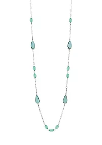 Long Linked Aqua Bead Lucite Disc Station Necklace