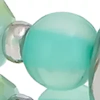 Silvertone Metal Stations Multi Row Aqua Bead Stretch Bracelet 