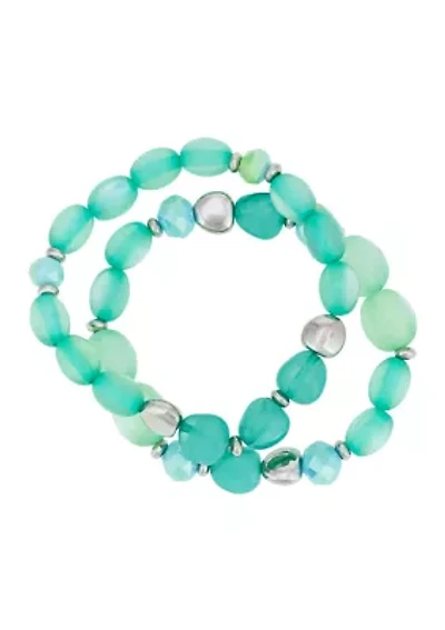 Aqua Beaded Stretch Bracelet Set