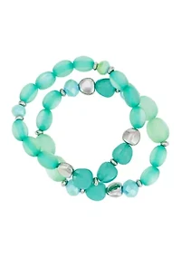 Aqua Beaded Stretch Bracelet Set