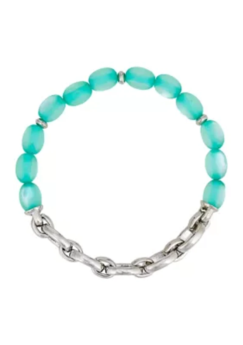 Aqua Bead Frontal Stretch Bracelet