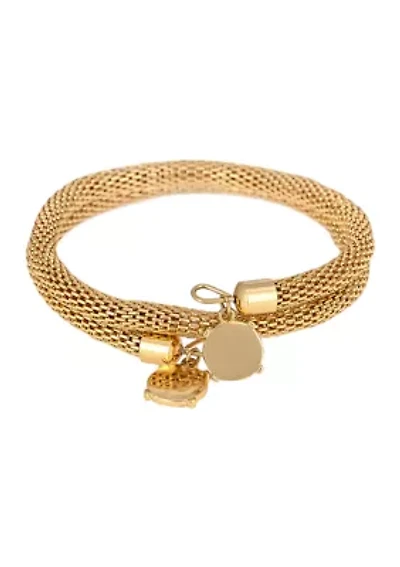 Gold-Tone Mesh Coil Bracelet with Disc End Drops