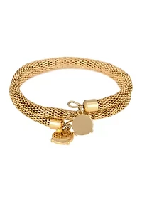 Gold-Tone Mesh Coil Bracelet with Disc End Drops