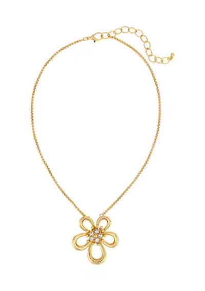 Open Flower Crystal Pendant Necklace