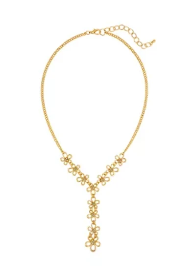 Linked Open Crystal Center Flower Y-Necklace 