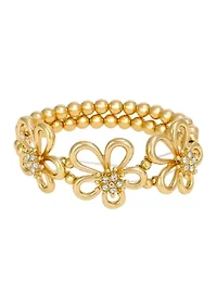 Flower Crystal Accent Frontal Beaded Stretch Bracelet
