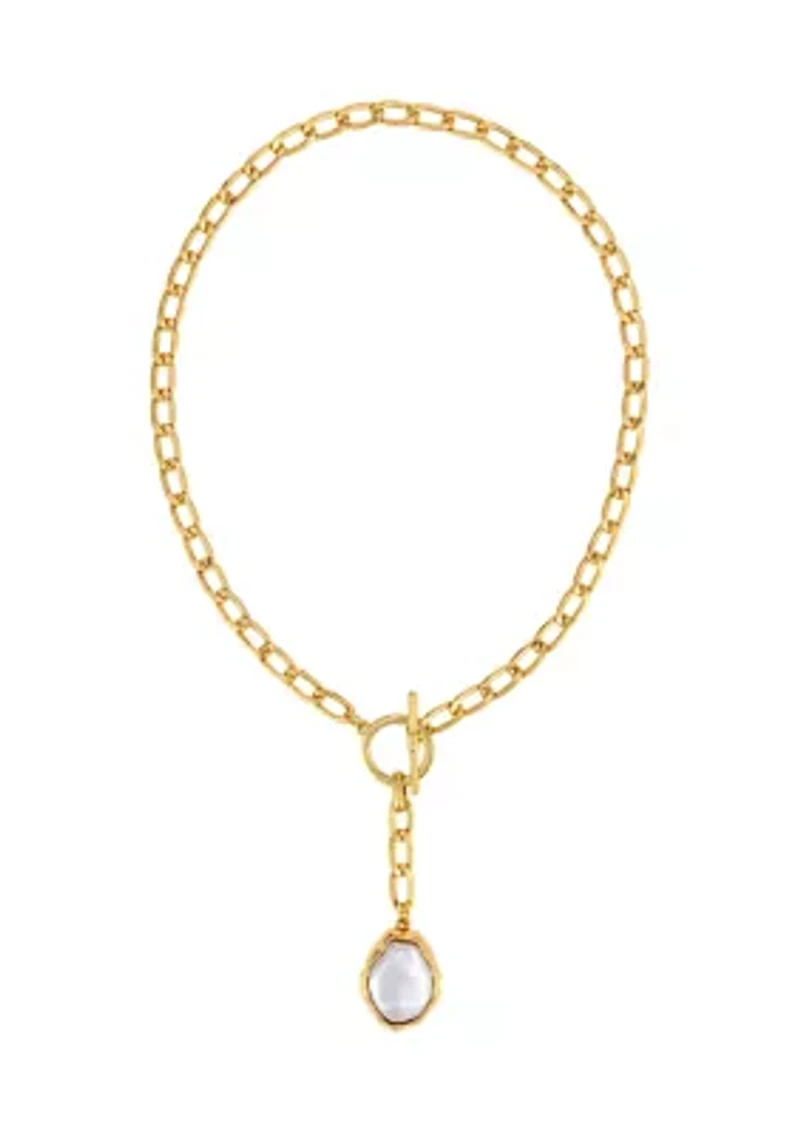 Framed Pearl Pendant Linked Chain Necklace