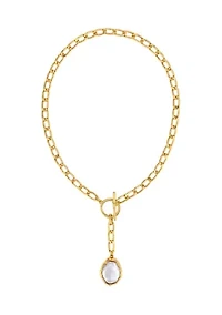 Framed Pearl Pendant Linked Chain Necklace   